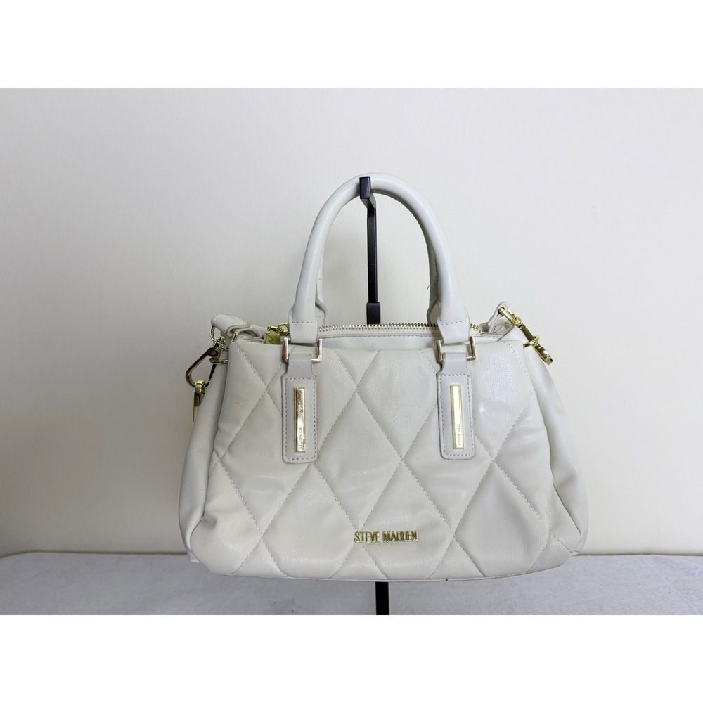 Steve Madden Quilted Satchel Handbag Cream Off White Gold Hardware Crossbody Bag